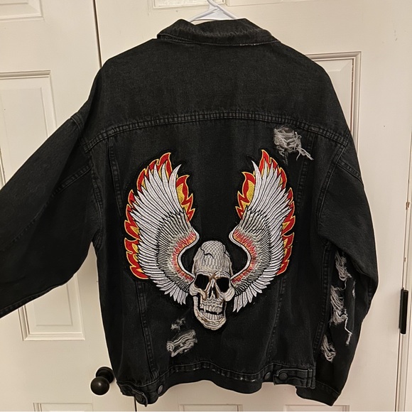 RARE Carmar Vintage Skull Patch Denim Jacket - Picture 2 of 4